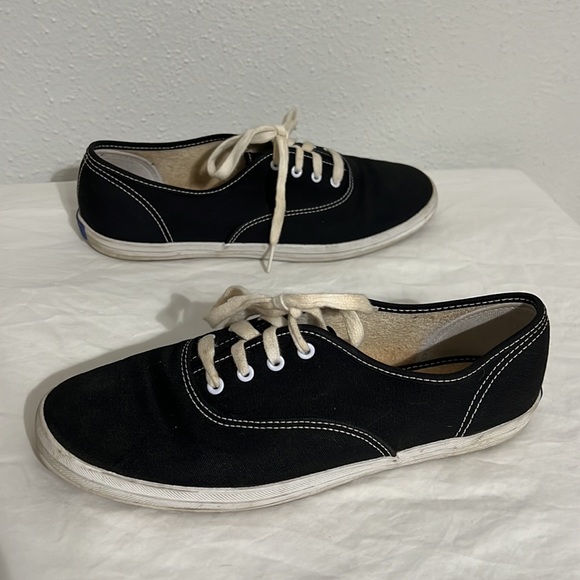 Black Lace Up Keds Sneakers Size 8.5 White Shoe Strings Laces Used - Picture 13 of 16